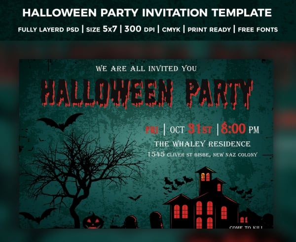 haunted house halloween party invitation