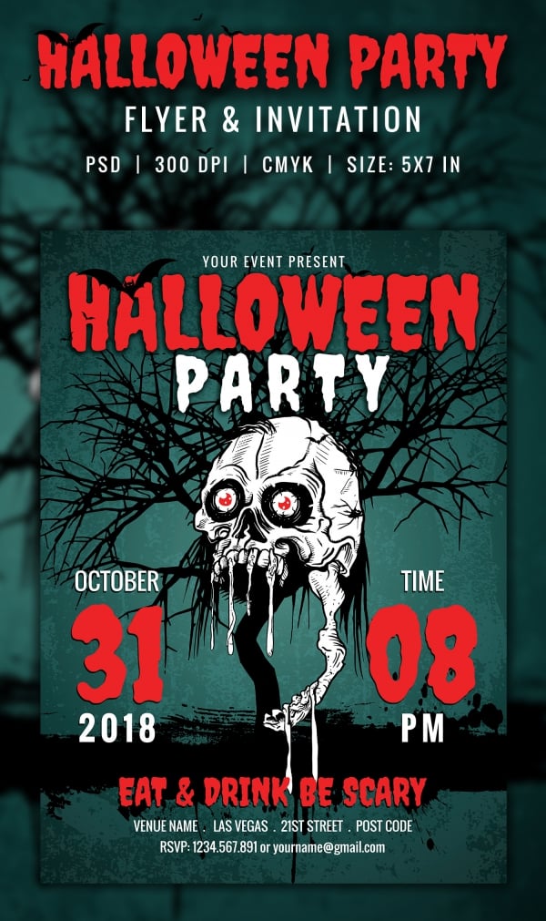 halloween invitation template with date and time