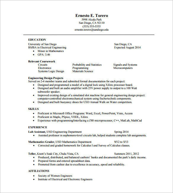 One page resume