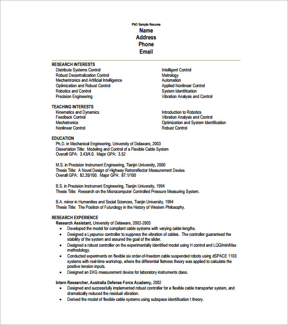 Phd quant resume sample