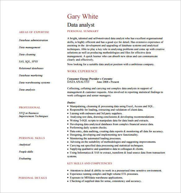 Data Analyst Resume Template 7 Free Word Excel Pdf Format