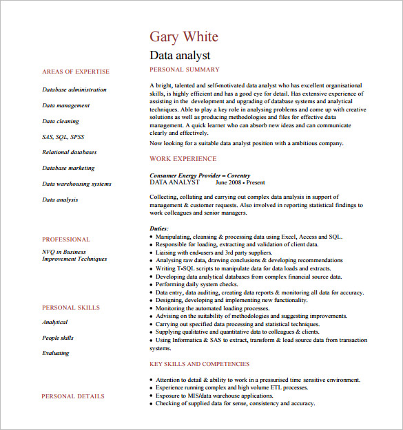 proffesionla data analyst resume pdf download