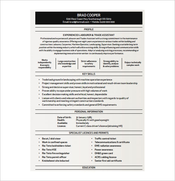 apprentice carpenter resume free pdf template