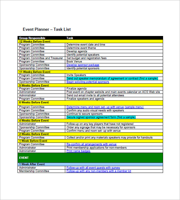 event task list template