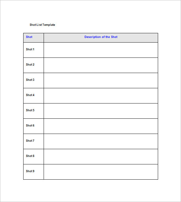 simple shot list template free