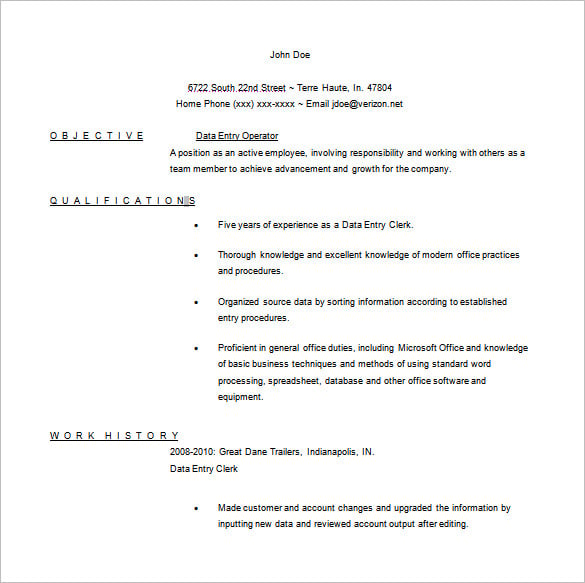 data-entry-operator-resume-word-free-download