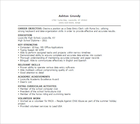 Data Entry Resume Template 18 Word Excel PDF Format Download 