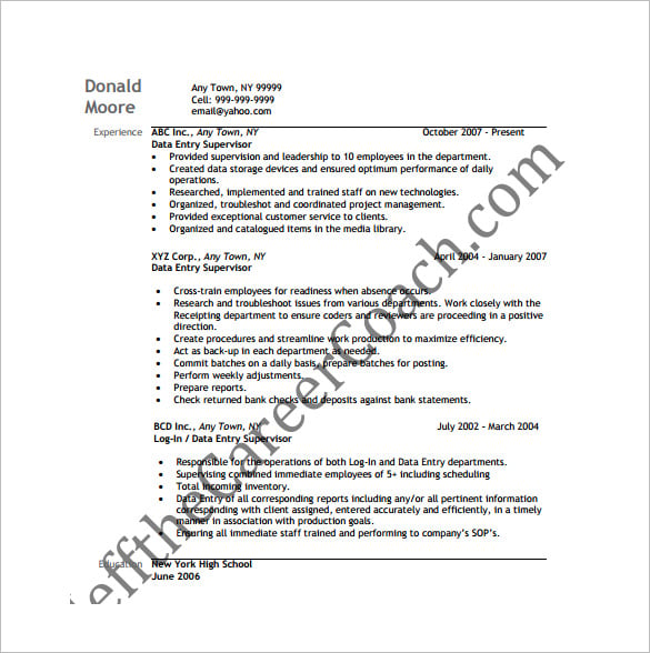 Data Entry Resume Template 17+ Word, Excel, PDF Format Download!