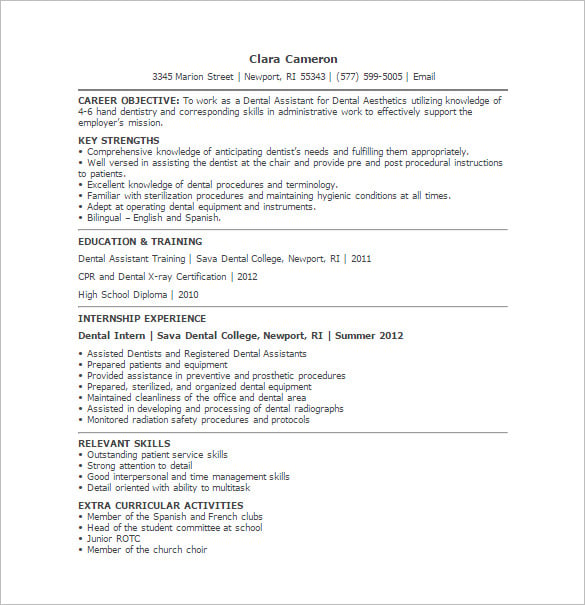 Dental Assistant Resume Template 7 Free Word Excel Pdf Format