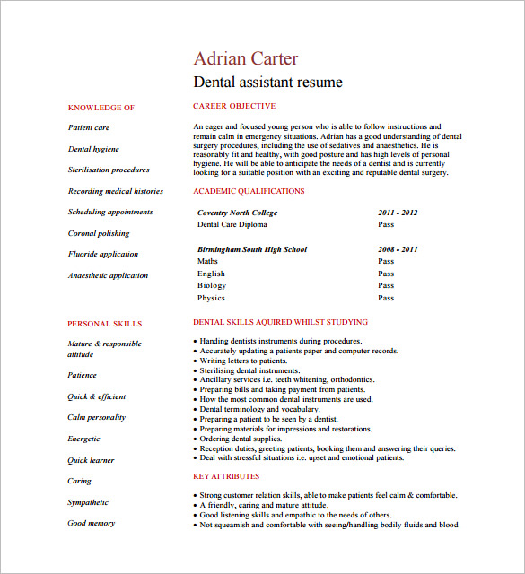 student dental assistant resume pdf free download