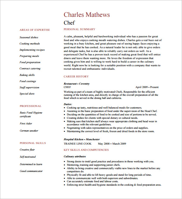 Chef Resume Template 14+ Free Word, Excel, PDF, PSD Format Download!