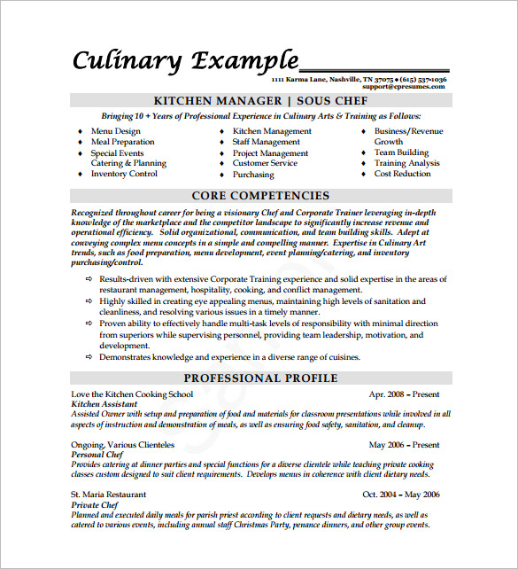 sous chef resume template free pdf download