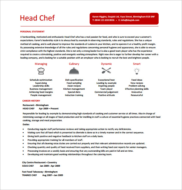 Chef Resume Template 14 Free Word Excel PDF PSD