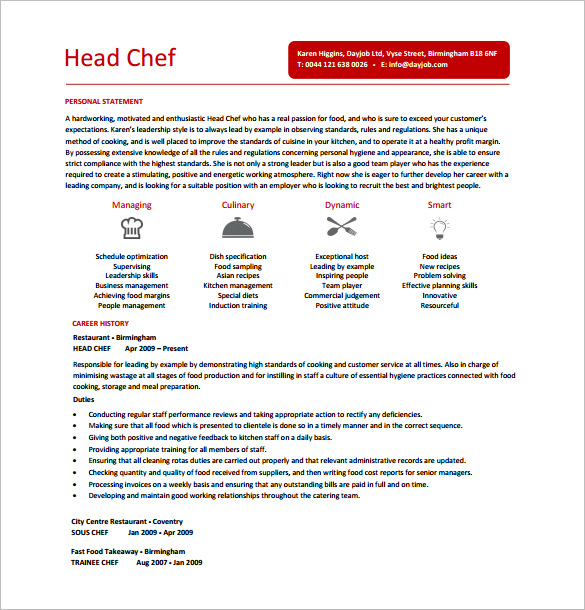 Chef Resume Template 14 Free Word Excel Pdf Psd Format Download