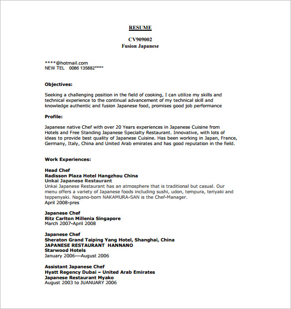Chef Resume Template 14 Free Word Excel PDF PSD Format Download 