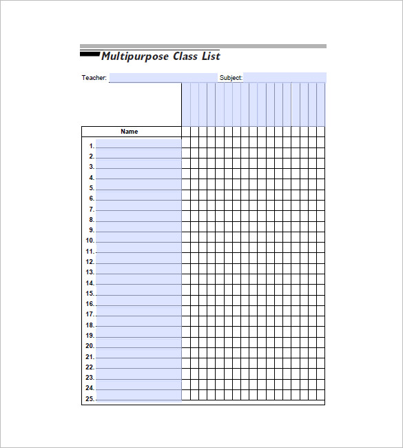 Class List Template 8 Free Sample Example Format Download 