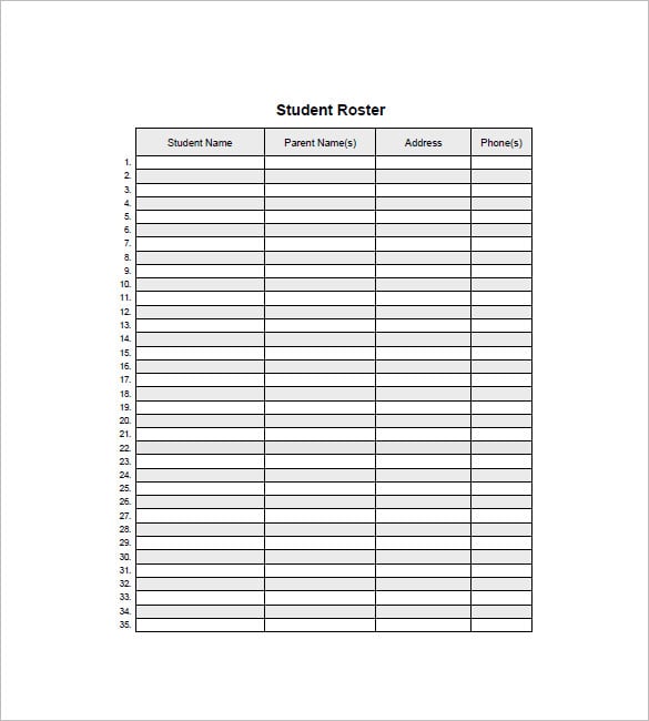 Free Printable Class List Template For Teachers Pdf Printable Templates