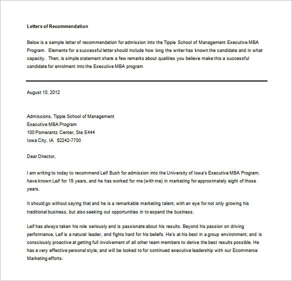 recommendation letter example word free download