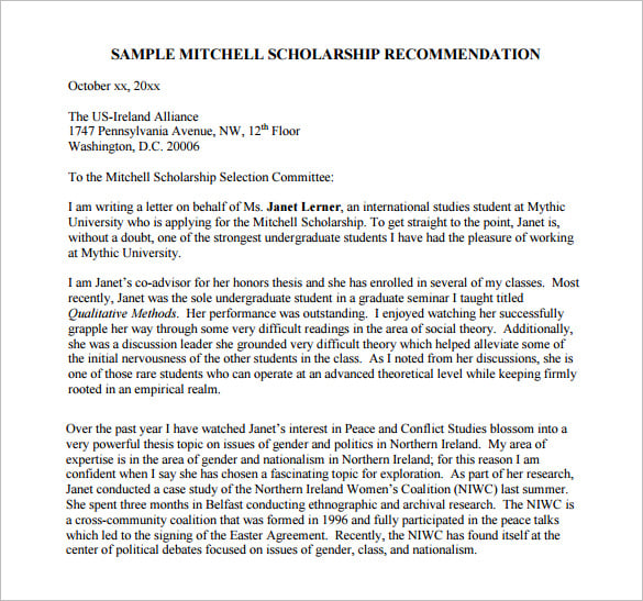 recommendation letter for scholarship pdf free download