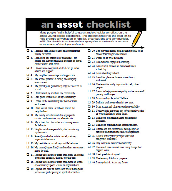 list of fixed assets