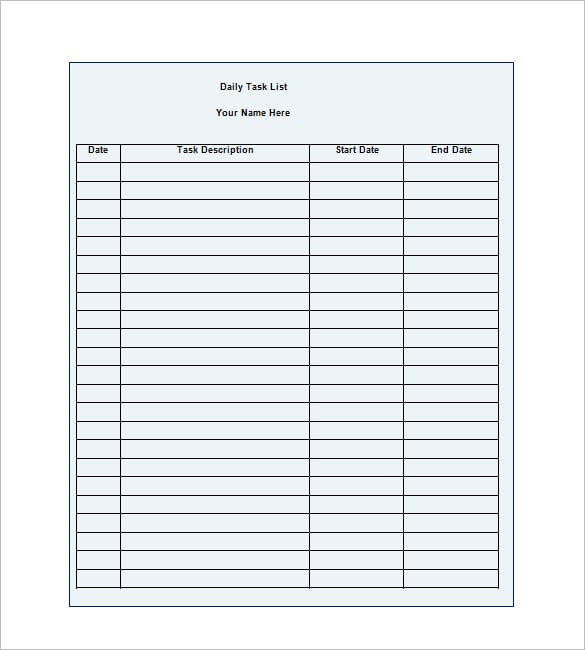 Printable Employee Task List Template Printable World Holiday