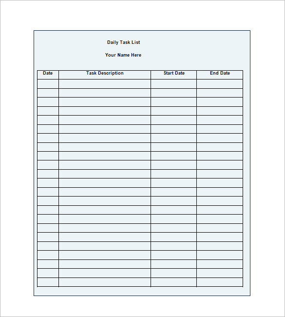 Task List Template Free Manual Templates