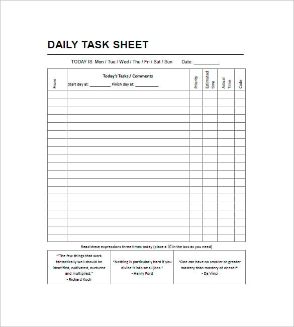 Daily Task List Templates 8 Free Sample Example Format Download 