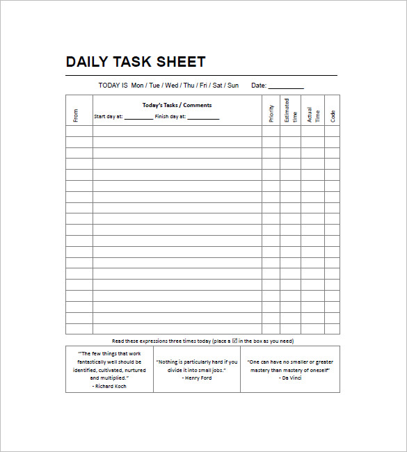 Office Daily Task List Template Download Printable Pdf Templateroller 