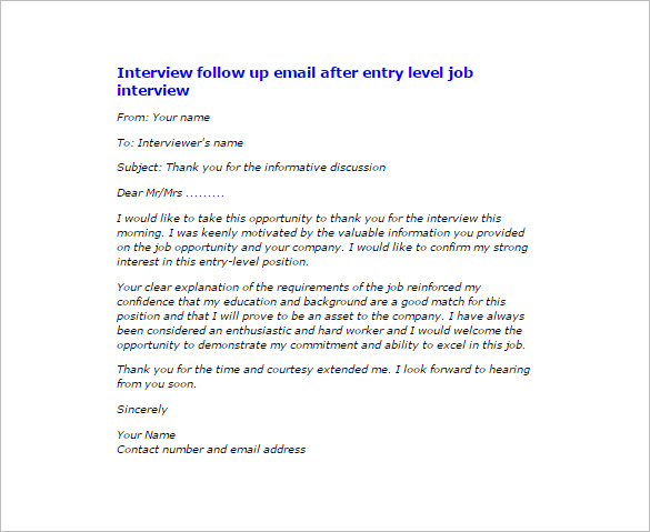 job interview follow up email