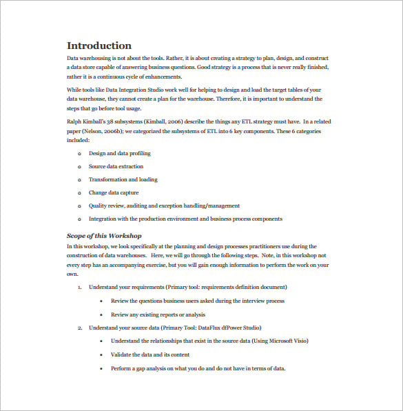 data warehouse project plan free pdf