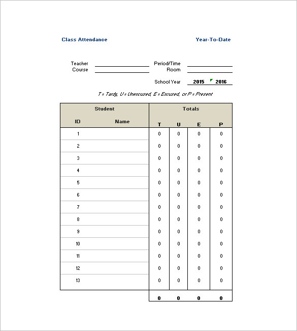 excel student attendance template