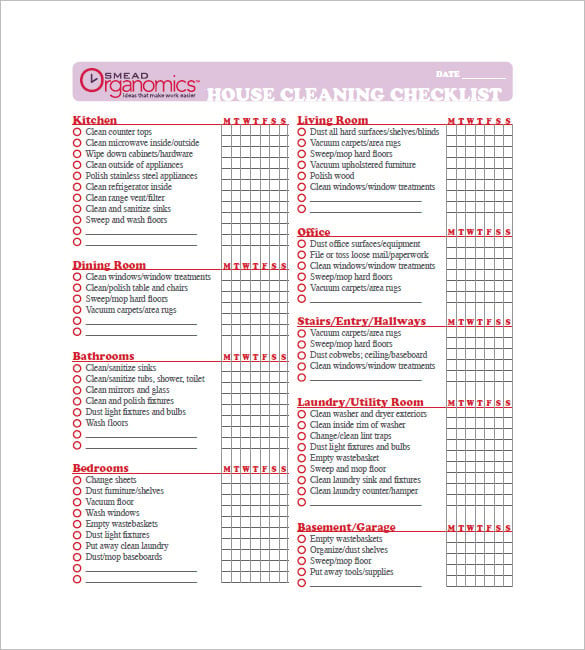 office house cleaning list templates