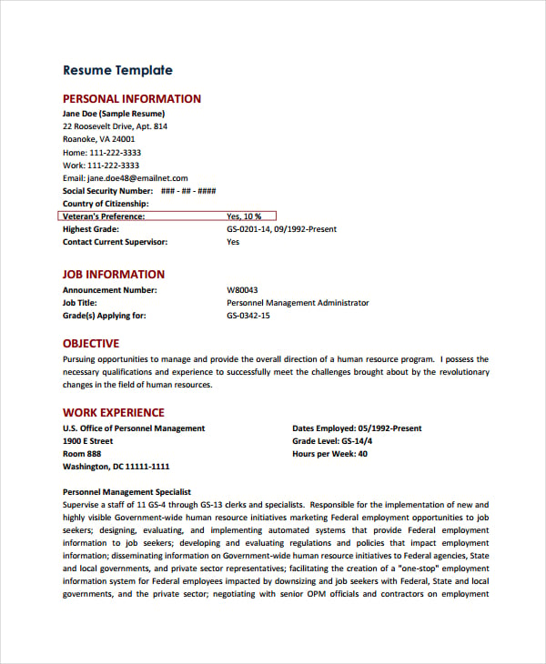 resume template for federal jobs pdf download