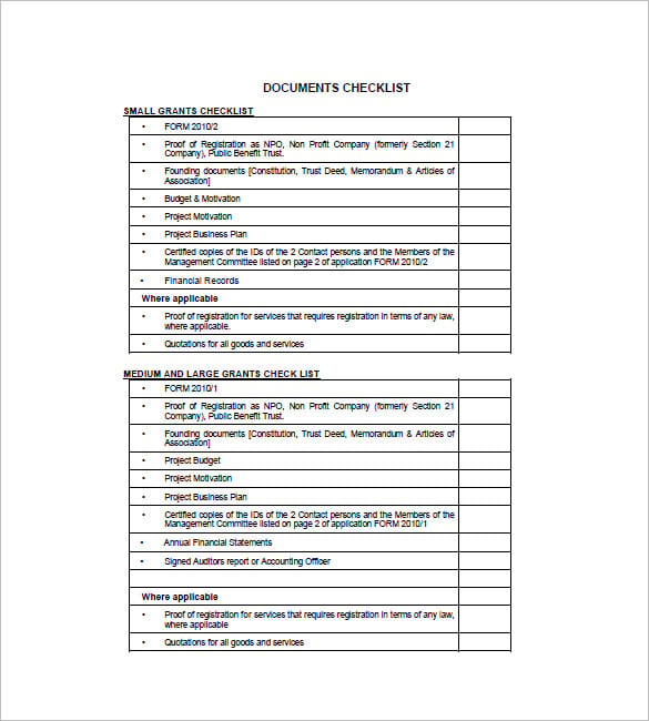 charity checklist template