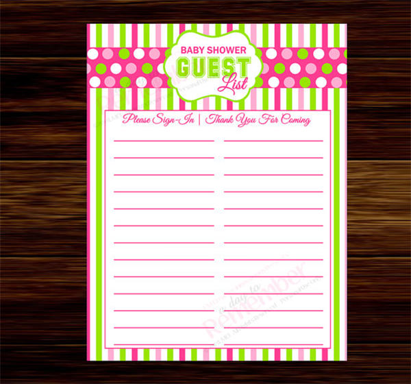 Baby Shower Guest List Template 8+ Free Sample, Example, Format