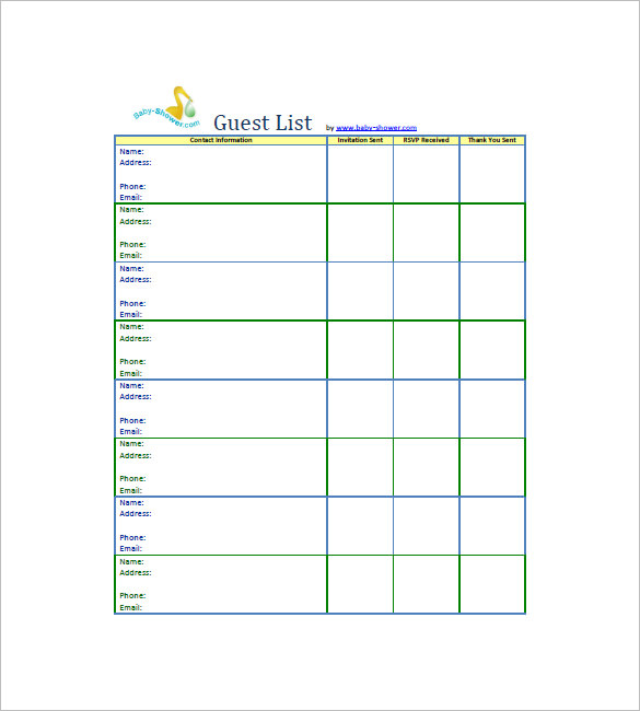 Baby Shower Guest List Template 8+ Free Sample, Example, Format