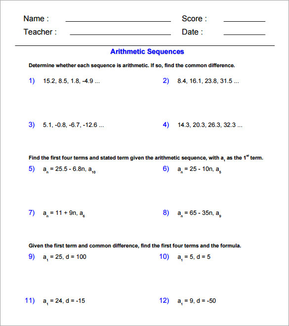 9+ Arithmetic Sequence Examples - DOC, PDF, Excel