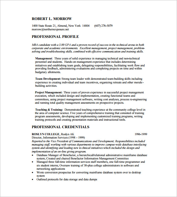 professional mba application resume free pdf