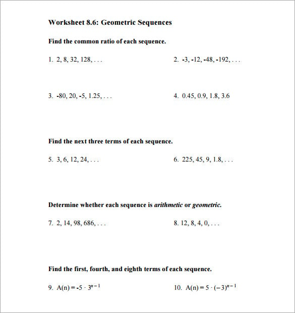 8 Geometric Sequence Examples DOC Excel PDF