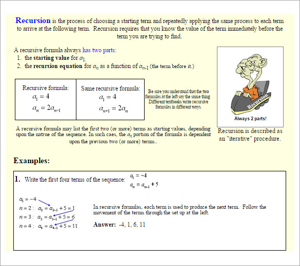 geometric sequence recursive formula worksheet