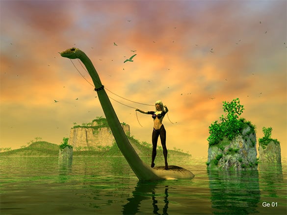 fantastic woman riding a water dragon fantasy