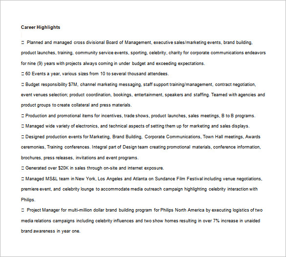 celebrity event planner resume free word template