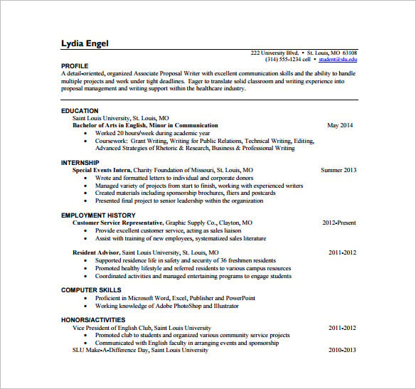 proposal writer resume free pdf template
