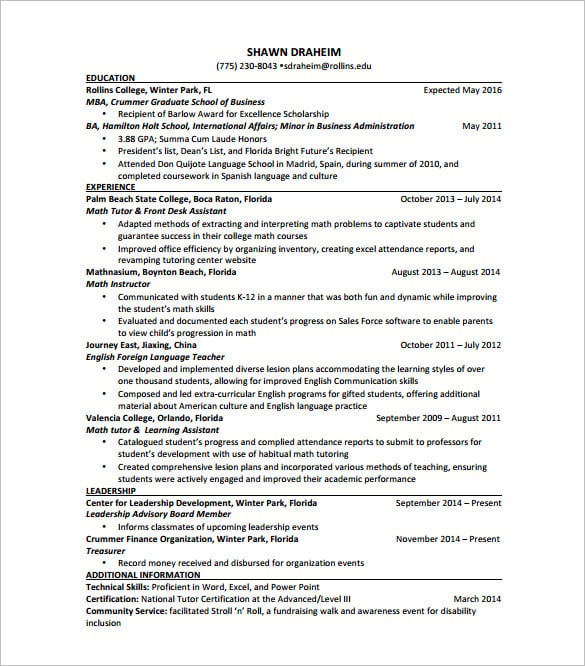 math tutor resume pdf free download