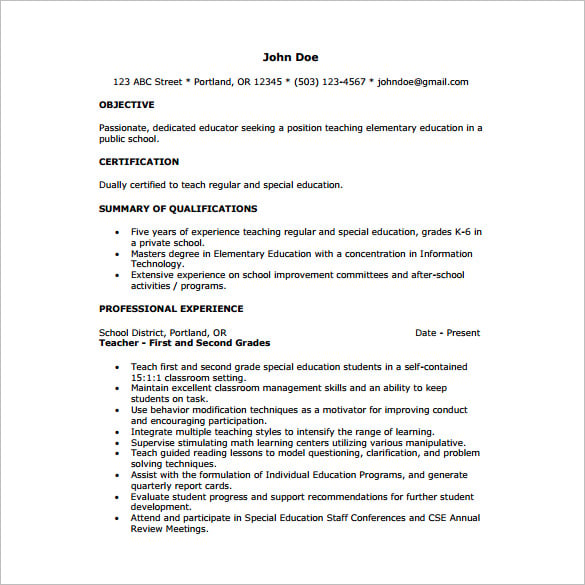 elementary tutor resume free pdf template