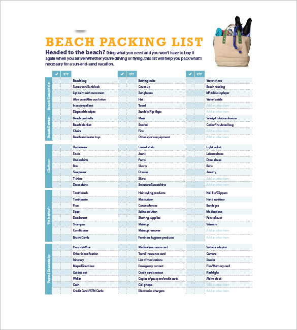 beach packing list