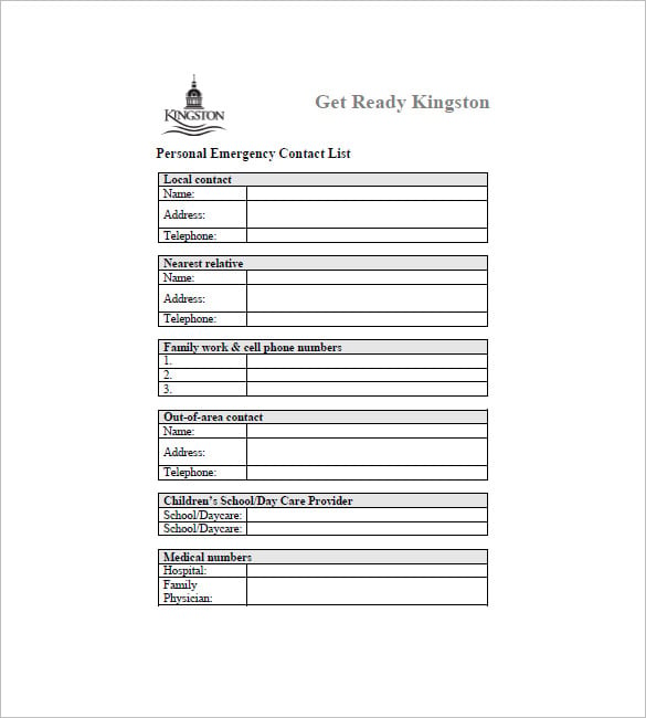 sample contact list template