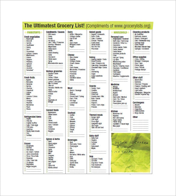 downloadable grocery list
