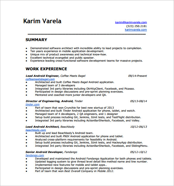 senior android developer resume pdf free download