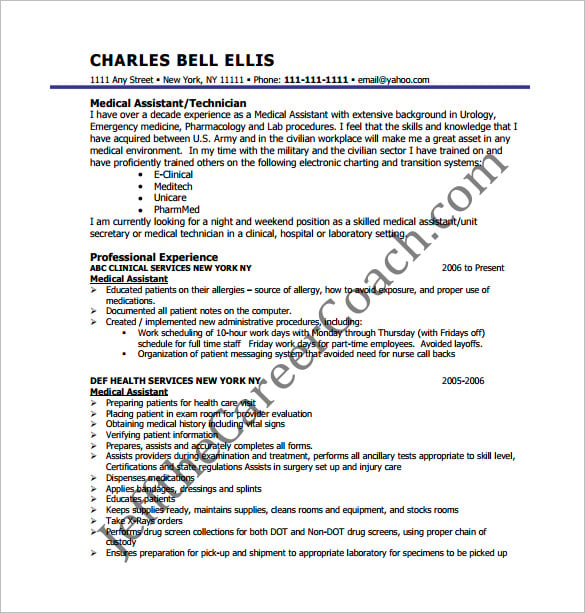 proffesional medical assistant resume free pdf
